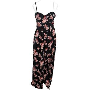 Band of Gypsies BOHO Sleeveless Black Floral Wide-leg Jumpsuit Sz L